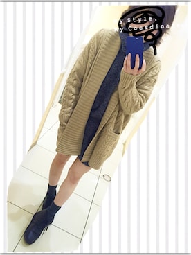 「POLO RALPH LAUREN（ポロ ラルフ ローレン）のケーブルド ウールカシミヤ カーディガン（カーディガン/ボレロ、ブラウン系）」を使った、Aya.さん（レディース・158cm）の春コーディネート