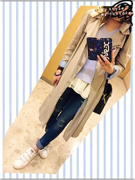 「adidas Originals（アディダスオリジナルス）のオリジナルス　スタンスミス　ベルクロ[STAN SMITH CF]（スニーカー、ホワイト系）」を使った、Aya.さん（レディース・158cm）の春コーディネート