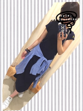 「adidas Originals（アディダスオリジナルス）のオリジナルス　スタンスミス　ベルクロ[STAN SMITH CF]（スニーカー、ホワイト系）」を使った、Aya.さん（レディース・158cm）の夏コーディネート