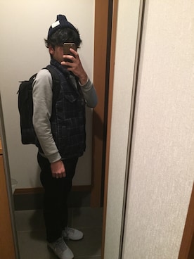 「YEVS（イーブス）のアイテム（ニット/セーター）」を使った、あっつ-さん（メンズ・168cm）の秋コーディネート