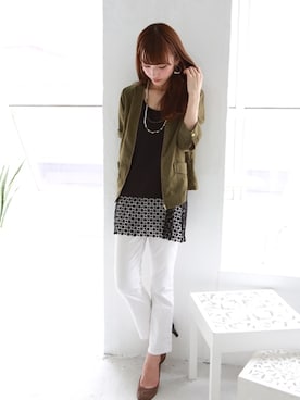 「アイテム（タンクトップ、グレー系）」を使った、REALCUBEさん（レディース・155cm）の春コーディネート