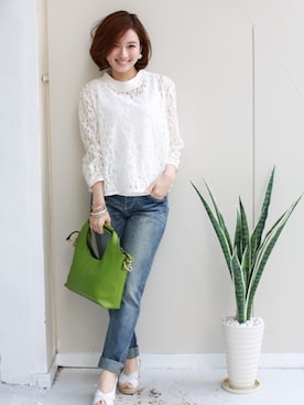 「アイテム（ショルダーバッグ、イエロー系）」を使った、REALCUBEさん（レディース・155cm）の春コーディネート