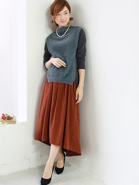 「アイテム（スカート、オレンジ系）」を使った、REALCUBEさん（レディース・155cm）の秋コーディネート