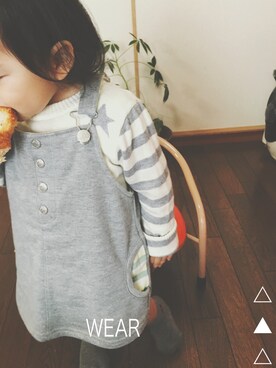 「ボーダーニット」｜「アイテム（オールインワン・サロペット）」を使った、hi( ¨̮ )naさん（キッズ・80cm）の冬コーディネート