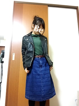 「179/WG NICOLE CLUB（イチナナキュウ/ダブルジー）のアイテム（ライダースジャケット）」を使った、びゅーんさん（レディース・147cm）の春コーディネート