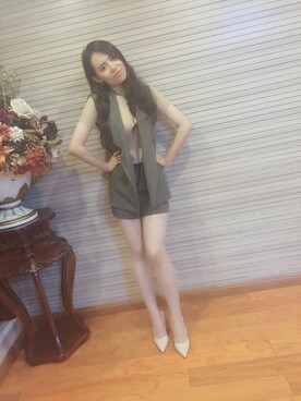 「VINTAGE（ヴィンテージ）のアイテム（カーゴパンツ、グリーン系）」を使った、么青erさん（レディース・173cm）の夏コーディネート