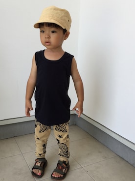 「Mini Rodini（ミニロディーニ）のアイテム（レッグウェア）」を使った、keikeiさん（キッズ・90cm）の夏コーディネート