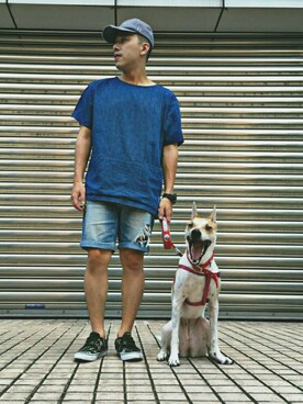 「丹寧」｜「アイテム（帽子）」を使った、ZION P (MC耀宗）さん（メンズ・170cm）の秋コーディネート