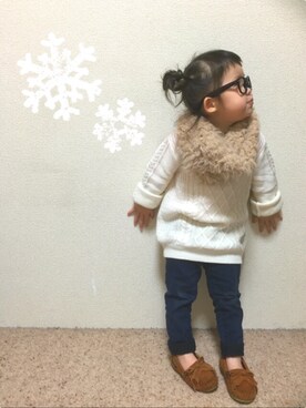 「MIKI HOUSE（ミキハウス）のアイテム（モカシン/デッキシューズ）」を使った、coco♩¨̮⑅*さん（キッズ・90cm）の秋コーディネート