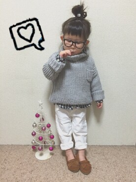 「MIKI HOUSE（ミキハウス）のアイテム（モカシン/デッキシューズ）」を使った、coco♩¨̮⑅*さん（キッズ・90cm）の冬コーディネート