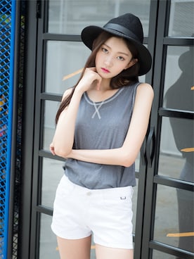 「ツバ広ハット」｜mixxmixさん（レディース・159cm）の夏コーディネート