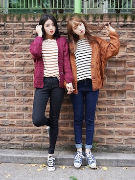 「アイテム（カーディガン/ボレロ、オレンジ系）」を使った、mixxmixさん（レディース・159cm）の秋コーディネート