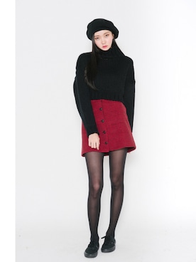 「アイテム（スカート、レッド系）」を使った、mixxmixさん（レディース・159cm）の秋コーディネート