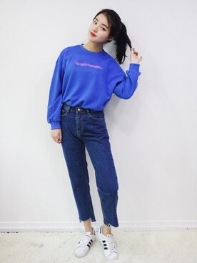 「ゆるカジ」｜「アイテム（スウェット）」を使った、mixxmixさん（レディース・159cm）の春コーディネート