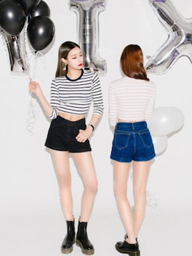 「アイテム（Tシャツ/カットソー、ブラック系）」を使った、mixxmixさん（レディース・159cm）の春コーディネート