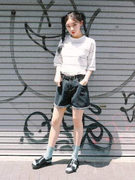 「ボーダーTシャツ」｜mixxmixさん（レディース・159cm）の夏コーディネート