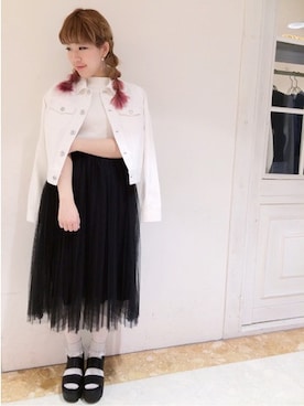 「nice claup」｜「アイテム（デニムジャケット）」を使った、y u m iさん（レディース・155cm）の春コーディネート