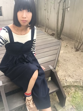 「アニマル」｜「アイテム（サロペット/オーバーオール）」を使った、川様さん（レディース・164cm）の秋コーディネート