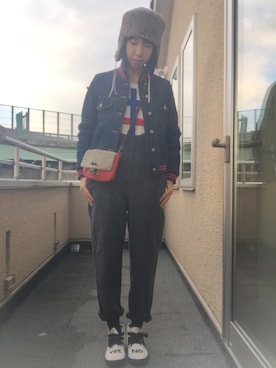 「ロシア帽」｜「アイテム（オールインワン・サロペット）」を使った、川様さん（レディース・164cm）の冬コーディネート