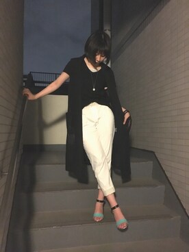 「Auntie Rosa Holiday（アンティローザホリデー）の【Holiday】ソフトVネックポケットTシャツ（Tシャツ/カットソー、ブラック系）」を使った、Risanyun:さん（レディース・152cm）の夏コーディネート
