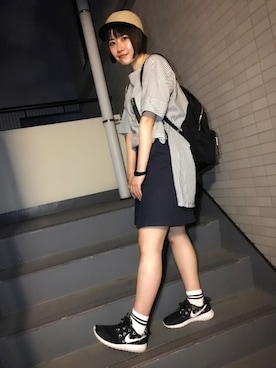 「ライチ（ライチ）のSRIC ジップストライプロングブラウス（シャツ/ブラウス、ブラック系）」を使った、Risanyun:さん（レディース・152cm）の秋コーディネート