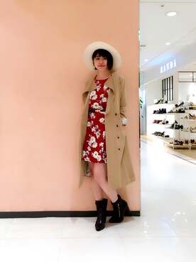 「Paradise Picnic（パラダイスピクニック）のフラワープリントタックワンピース（ワンピース、レッド系）」を使った、Risanyun:さん（レディース・152cm）の秋コーディネート