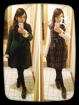 「ダークグリーン」｜「アイテム（ノーカラージャケット）」を使った、namicyo さん（レディース・147cm）の冬コーディネート