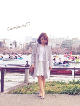 「ブルー x ホワイト」｜「アイテム（チェスターコート）」を使った、namicyo さん（レディース・147cm）の春コーディネート