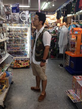 「無印良品（ムジルシリョウヒン）のアイテム（シャツ/ブラウス、ホワイト系）」を使った、abjyaruさん（メンズ・174cm）の夏コーディネート