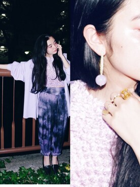 「アイテム（ピアス（両耳用）、パープル系）」を使った、DEPT／mother／VTOPIAさん（レディース・150cm）の夏コーディネート