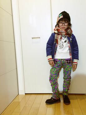 「One deux boo（ワンドゥーブー）のアイテム（ジャケット/アウター）」を使った、七福さん（キッズ・120cm）の冬コーディネート