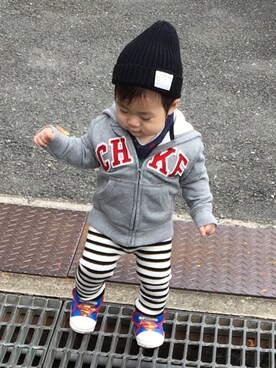 「COMME CA DU MODE（コムサデモード）のアイテム（帽子）」を使った、saamiさん（キッズ・80cm）の秋コーディネート