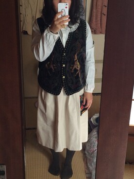 「古着のアイテム（ベスト、ブラック系）」を使った、ようさん。さん（レディース・149cm）の秋コーディネート