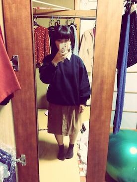 「古着のアイテム（スウェット、ブラック系）」を使った、ようさん。さん（レディース・149cm）の秋コーディネート