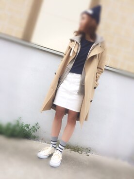 「白スカート」｜「アイテム（トレンチコート）」を使った、irnerniさん（レディース・153cm）の春コーディネート