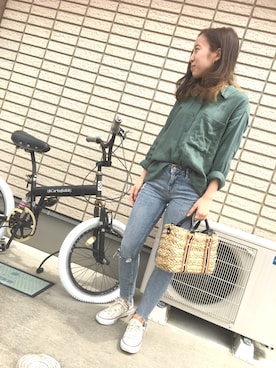 「niko and...（ニコアンド）のオリジナル ミニラインテープカゴバッグ【niko and...】（かごバッグ）」を使った、irnerniさん（レディース・153cm）の春コーディネート