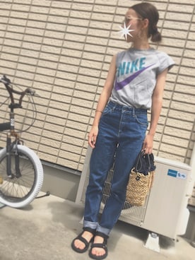 「niko and...（ニコアンド）のオリジナル ミニラインテープカゴバッグ【niko and...】（かごバッグ）」を使った、irnerniさん（レディース・153cm）の夏コーディネート