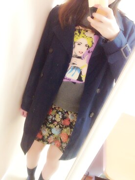 「PAGEBOY（ページボーイ）のトレンチコート（トレンチコート、ブラック系）」を使った、ゆかさん（レディース・153cm）の春コーディネート