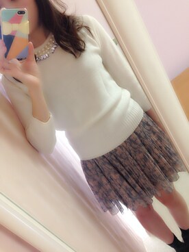 「flower（フラワー）のアイテム（スカート、パープル系）」を使った、ゆかさん（レディース・153cm）の春コーディネート