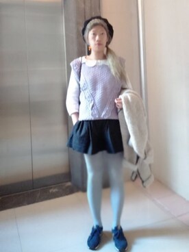 「アイテム（ベスト、パープル系）」を使った、bibiさん（レディース・156cm）の冬コーディネート