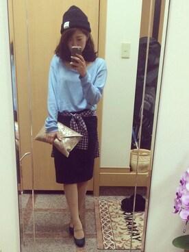 「school」｜「アイテム（ニットキャップ/ビーニー）」を使った、soonmi nyさん（レディース・149cm）の秋コーディネート