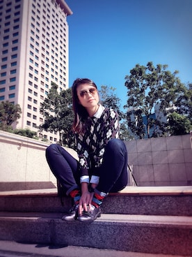 「Ray-Ban（レイバン）のアイテム（サングラス、ブラック系）」を使った、陳小寶さん（レディース・178cm）の冬コーディネート