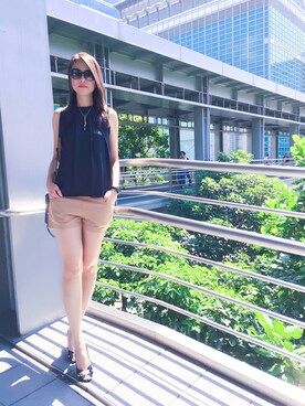 「GUCCI（グッチ）のアイテム（サングラス、ブラック系）」を使った、陳小寶さん（レディース・178cm）の夏コーディネート