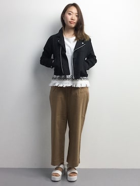 「ハンサムコーデ」｜「アイテム（ライダースジャケット）」を使った、あんりさん（レディース・156cm）の春コーディネート