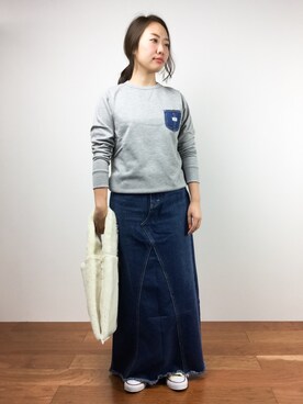 「Lee（リー）のアイテム（デニムスカート）」を使った、あんりさん（レディース・156cm）の秋コーディネート