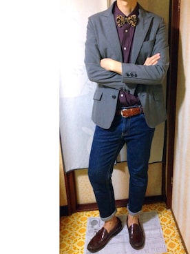 「ロールアップ」｜「アイテム（蝶ネクタイ）」を使った、ろっくんさん（メンズ・174cm）の冬コーディネート