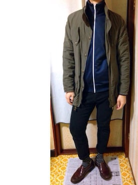 「ロールアップ」｜「アイテム（ジャージ）」を使った、ろっくんさん（メンズ・174cm）の冬コーディネート