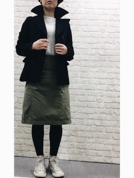 「カシミヤ」｜「アイテム（ピーコート）」を使った、Tsuupyさん（レディース・160cm）の冬コーディネート