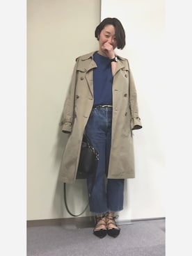「インディゴデニム」｜「アイテム（トレンチコート）」を使った、Tsuupyさん（レディース・160cm）の春コーディネート