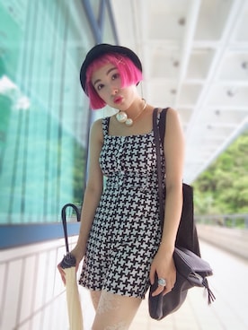 「me（ミイ）のアイテム（オールインワン・サロペット）」を使った、Sir さん（レディース・158cm）の夏コーディネート